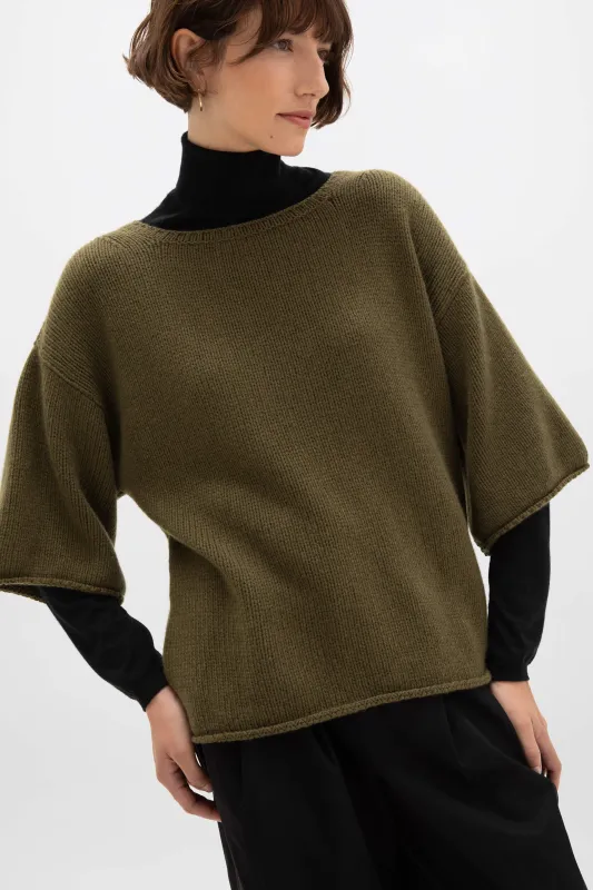 Boat Neck Olive Green Cashmere Jumper sold by Johnstons of Elgin