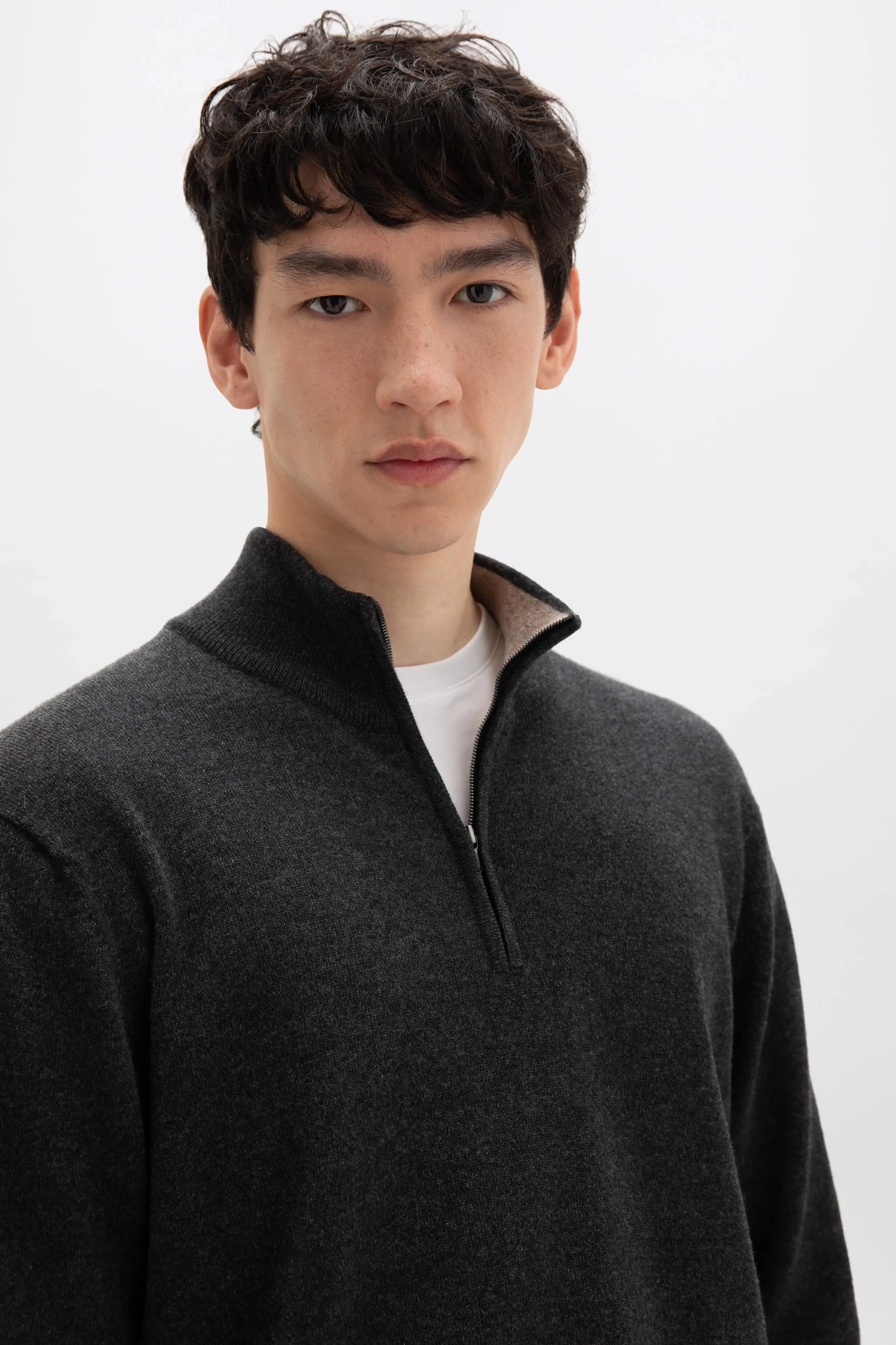 Dark Grey Contrast Trim Cashmere Jumper sold by Johnstons of Elgin product image thumbnail 2