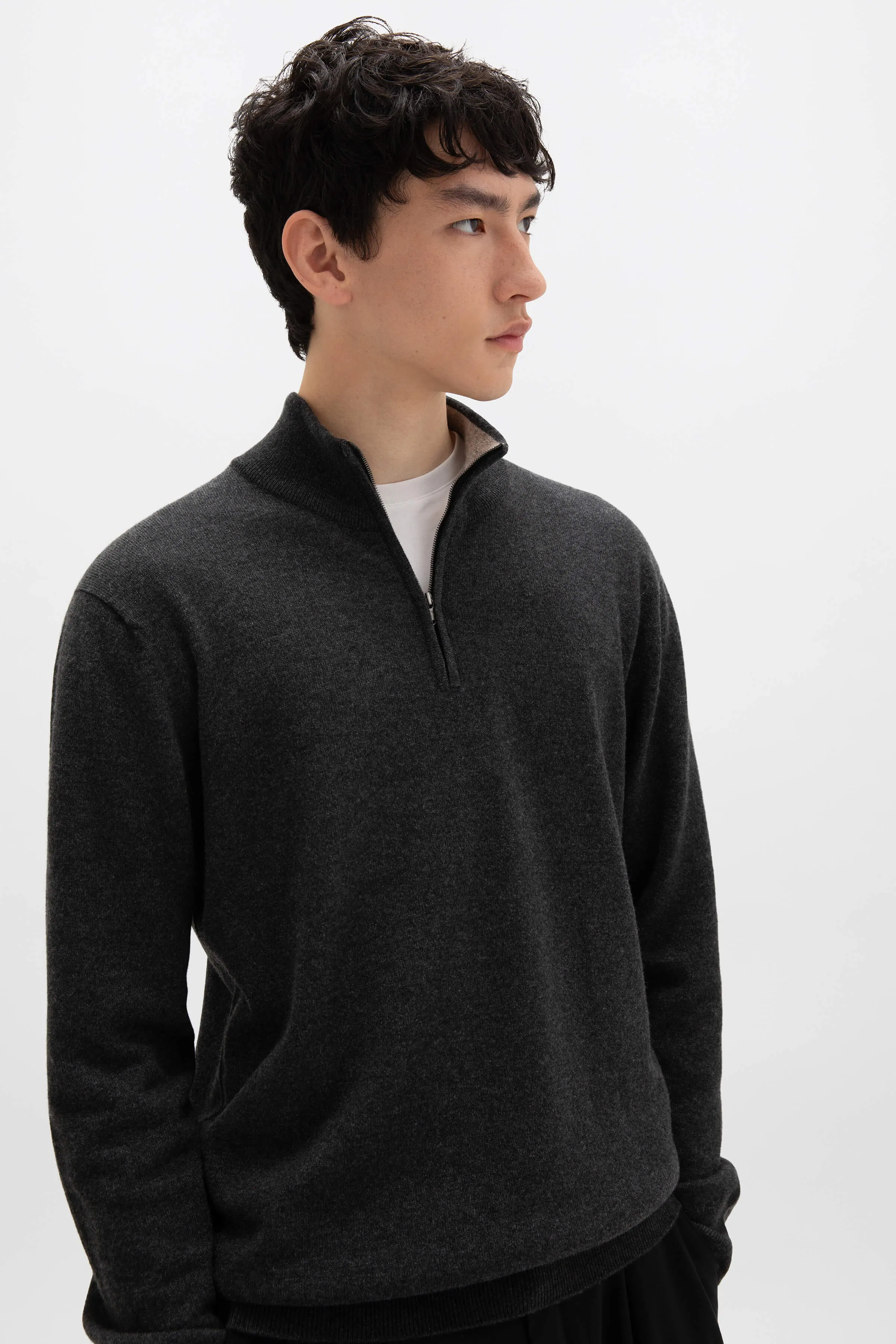 Dark Grey Contrast Trim Cashmere Jumper sold by Johnstons of Elgin product image thumbnail 3