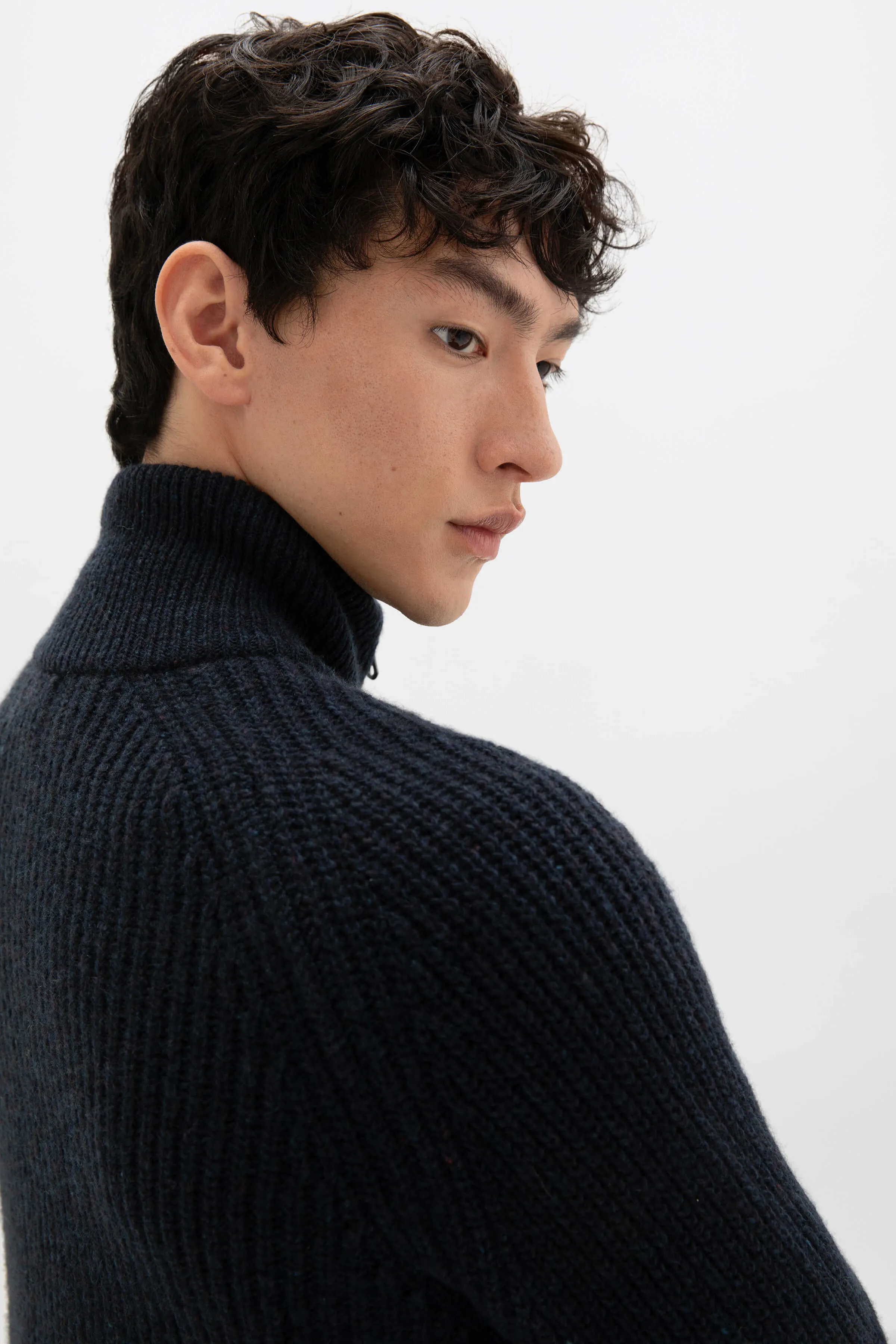 Donegal Cashmere Ribbed Dark Navy Zip Cardigan sold by Johnstons of Elgin product image thumbnail 4