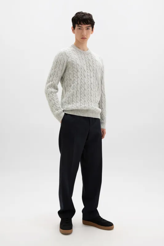 Donegal Cable Knit Grey Jumper sold by Johnstons of Elgin