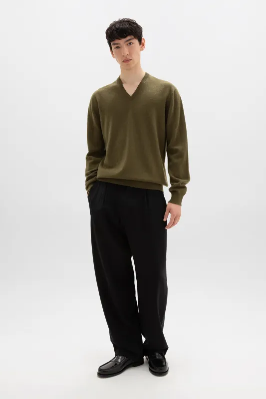 Olive Green Cashmere V Neck sold by Johnstons of Elgin