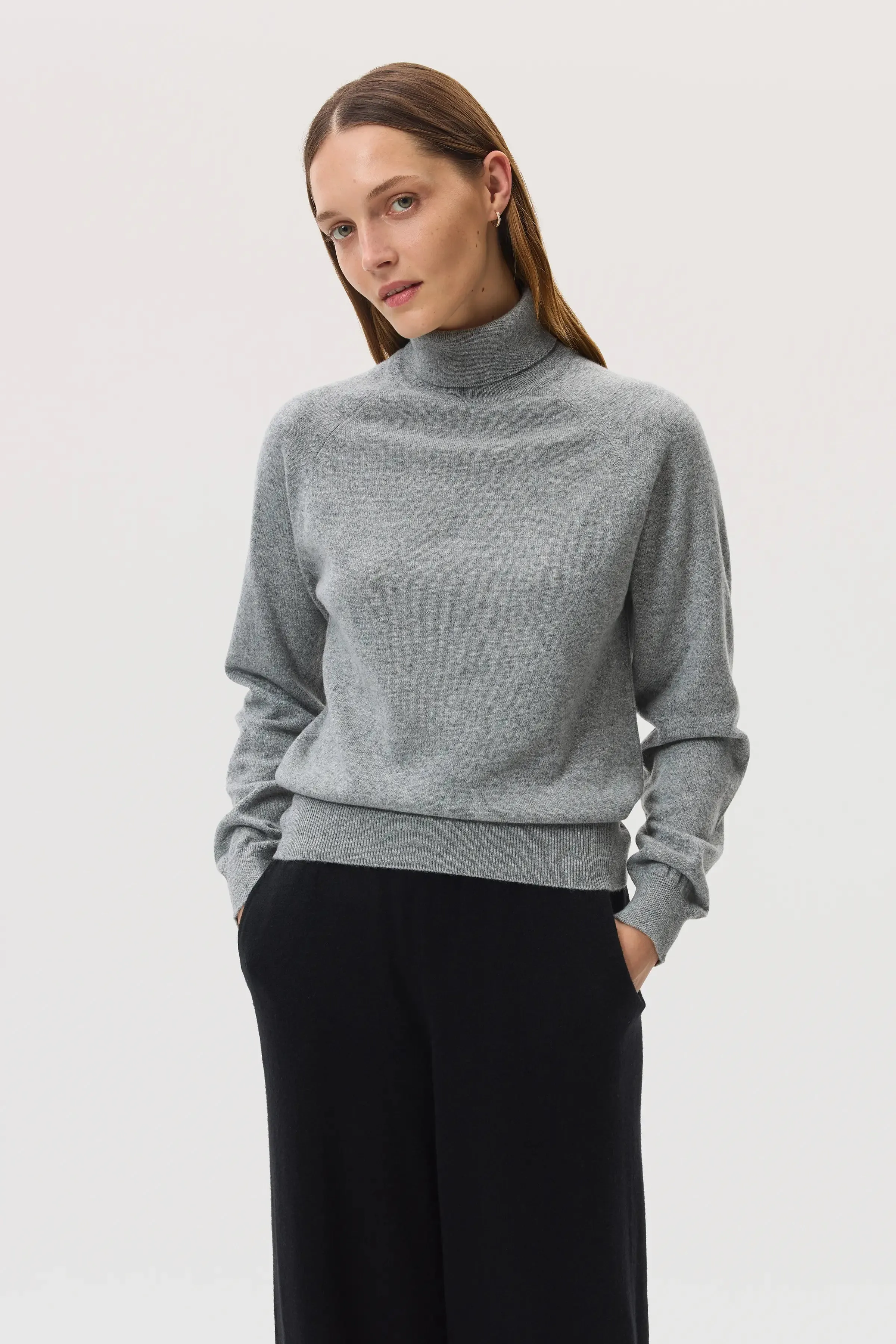 Classic Light Grey Cashmere Roll Neck Jumper sold by Johnstons of Elgin product image thumbnail 2