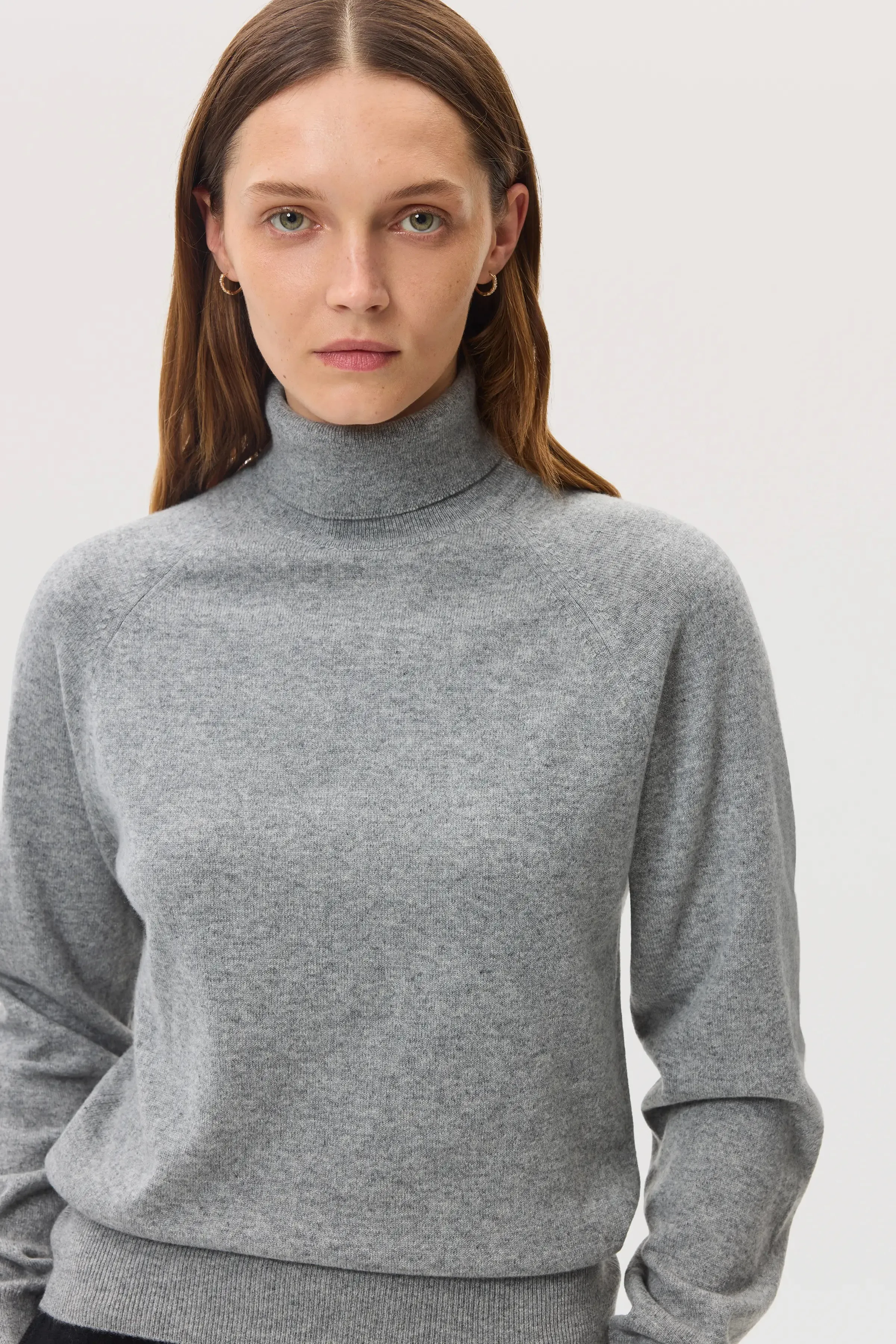 Classic Light Grey Cashmere Roll Neck Jumper sold by Johnstons of Elgin product image thumbnail 3