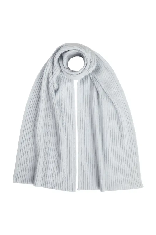 Cable & Rib Light Blue Cashmere Scarf sold by Johnstons of Elgin