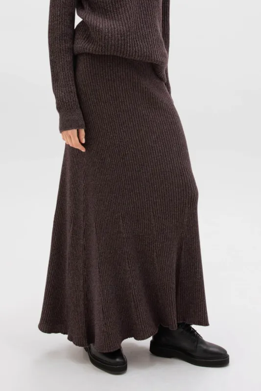 Ribbed Brown Marl Cashmere Skirt sold by Johnstons of Elgin