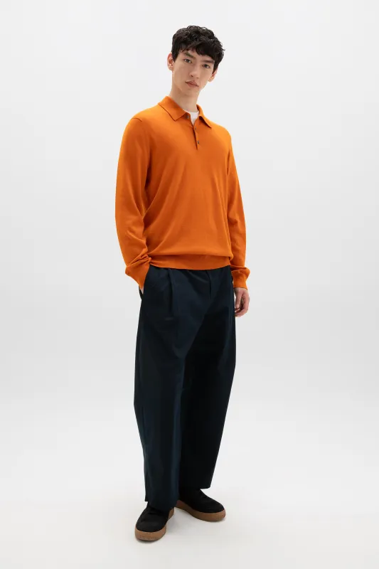 Merino Long Sleeve Orange Polo Shirt sold by Johnstons of Elgin