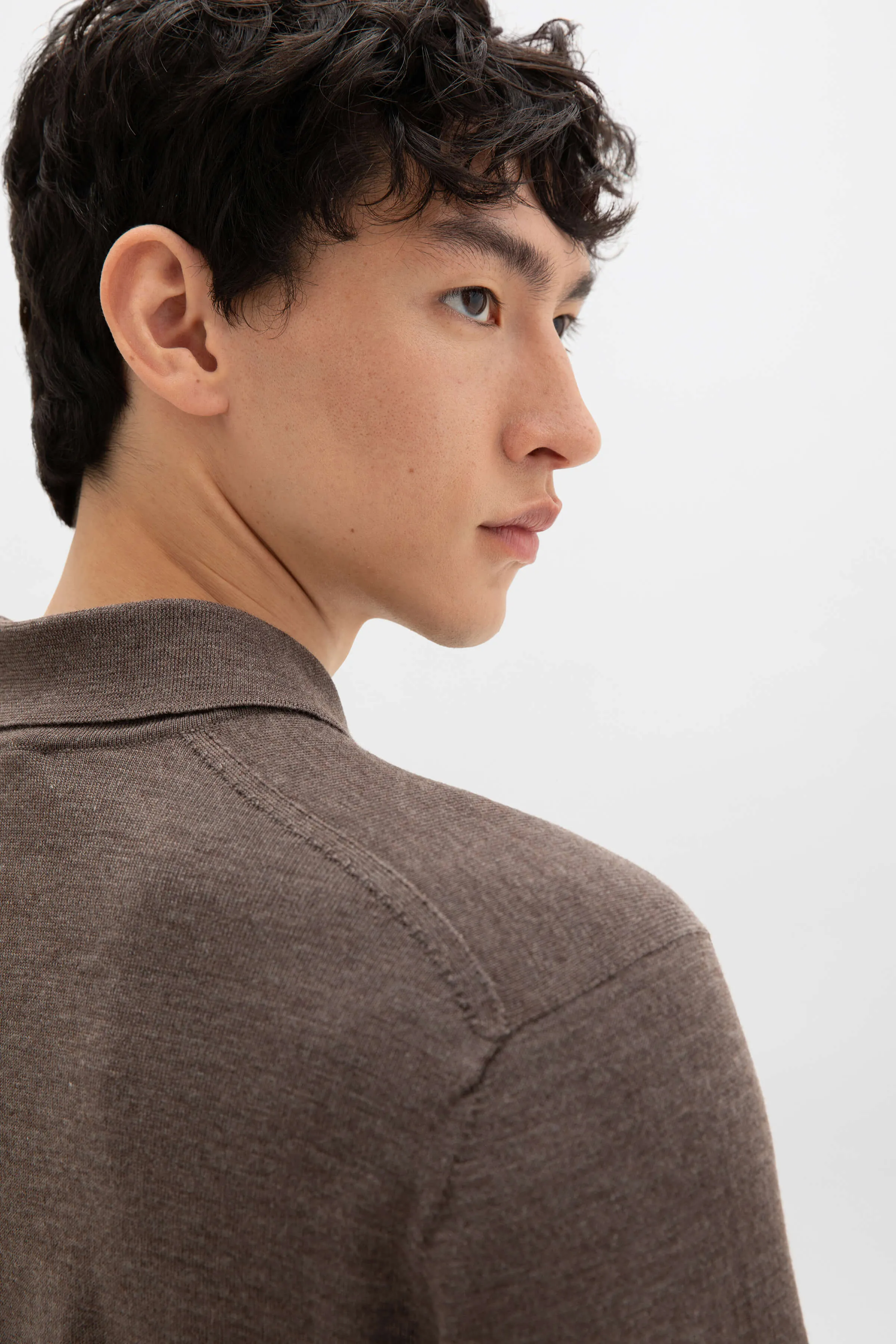 Merino Long Sleeve Light Brown Polo Shirt sold by Johnstons of Elgin product image thumbnail 4