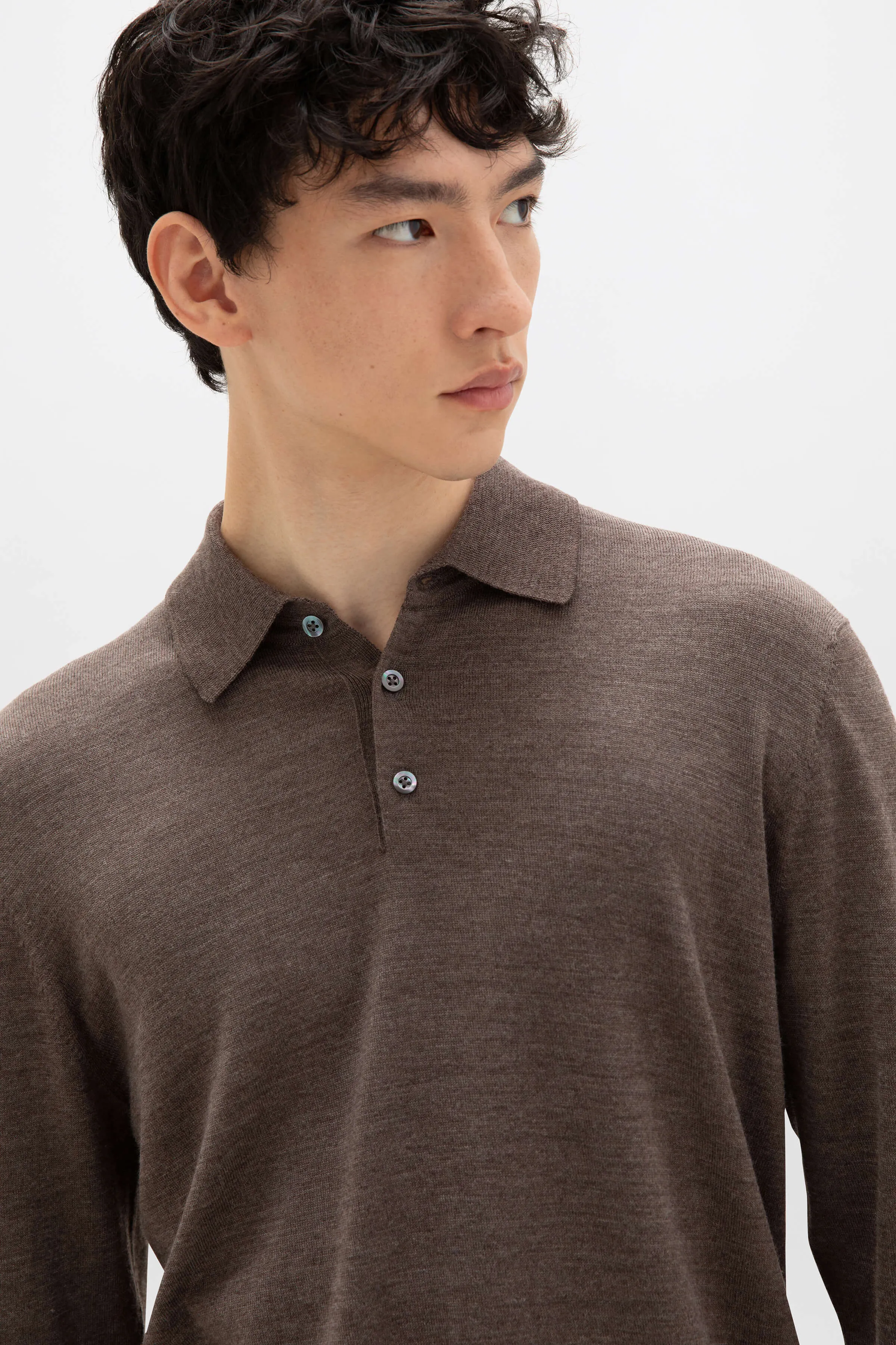 Merino Long Sleeve Light Brown Polo Shirt sold by Johnstons of Elgin product image thumbnail 2