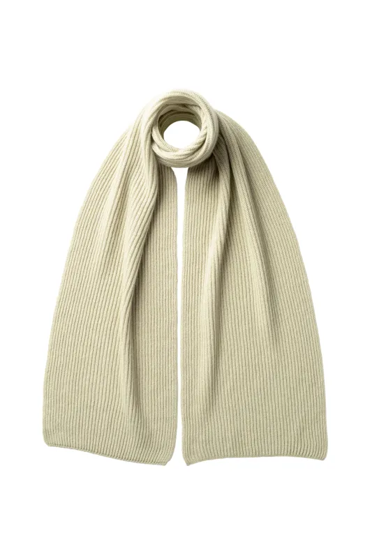 Ribbed Light Green Cashmere Scarf sold by Johnstons of Elgin