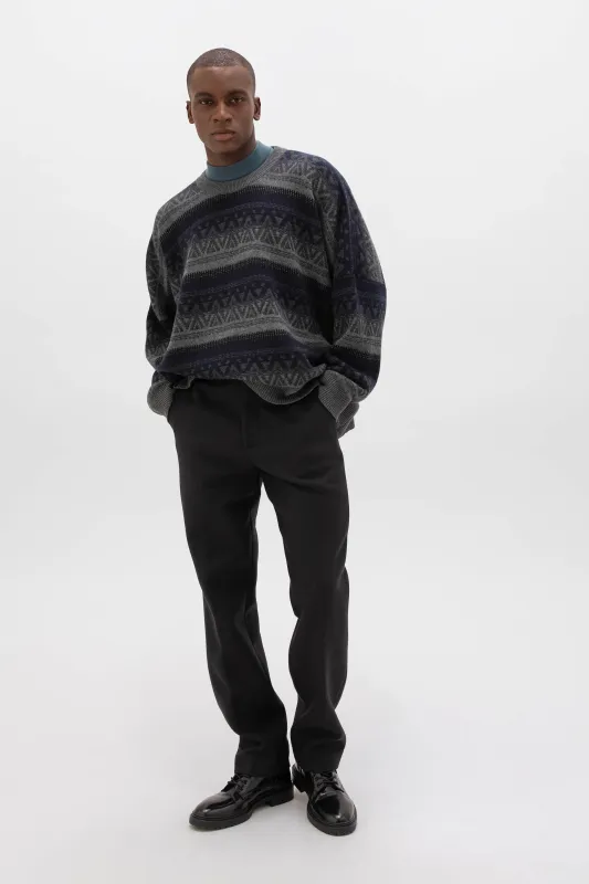 Oversized Graphic Navy & Grey Cashmere Jumper sold by Johnstons of Elgin