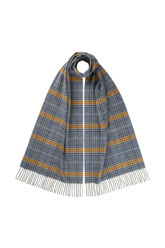 Tweed Check Merino Blue Scarf sold by Johnstons of Elgin