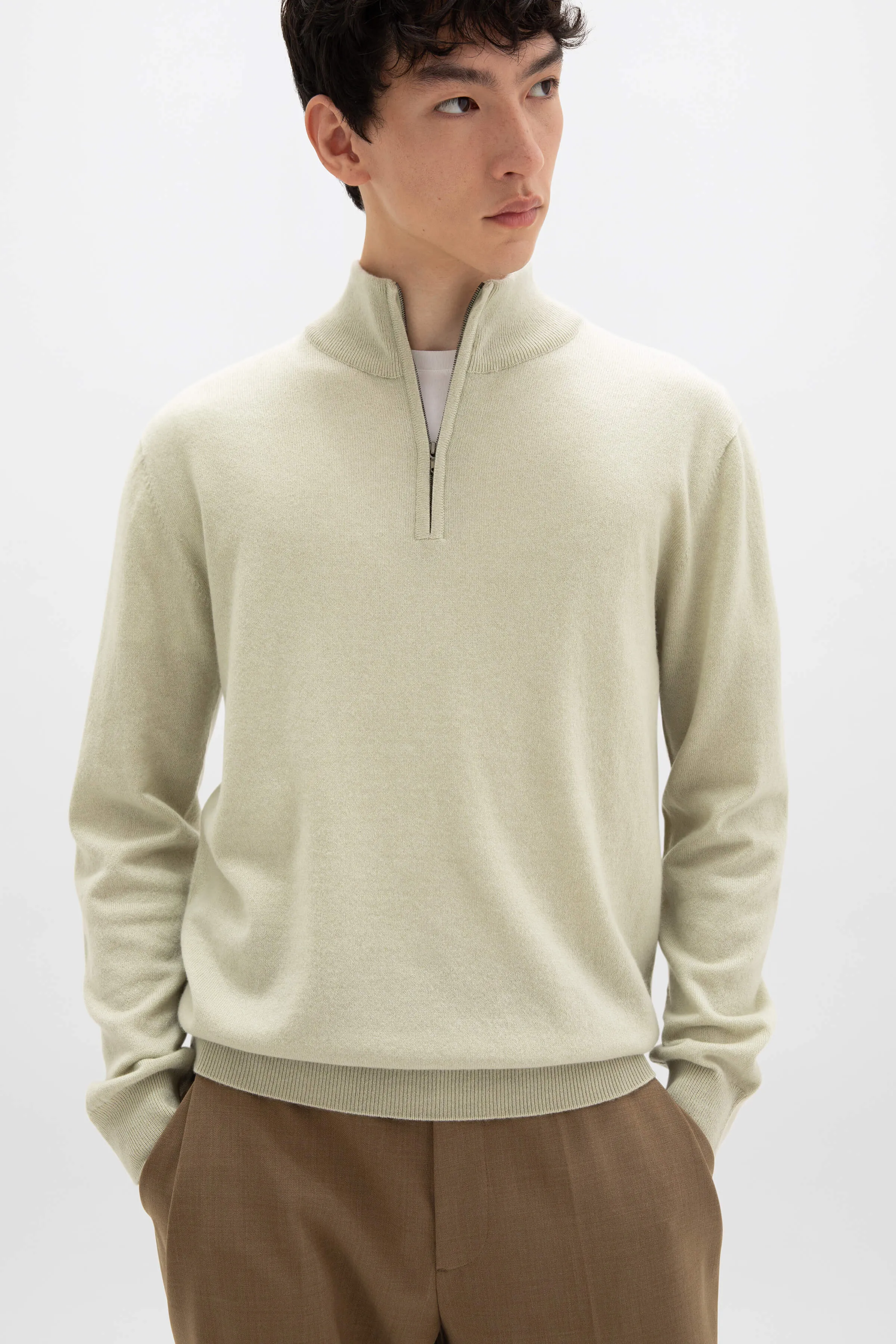 Light Green Cashmere Zip Neck Jumper sold by Johnstons of Elgin product image thumbnail 2