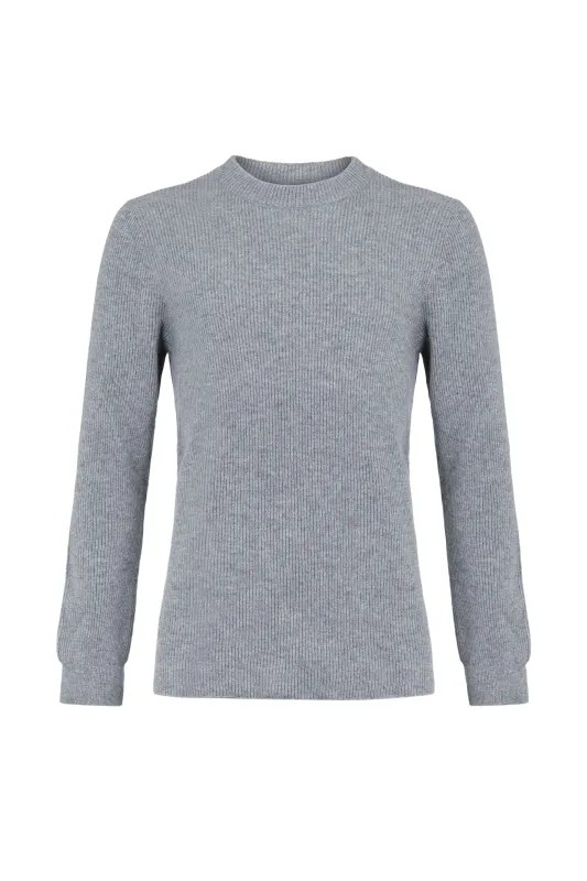 Ribbed Grey Cashmere Jumper sold by Johnstons of Elgin