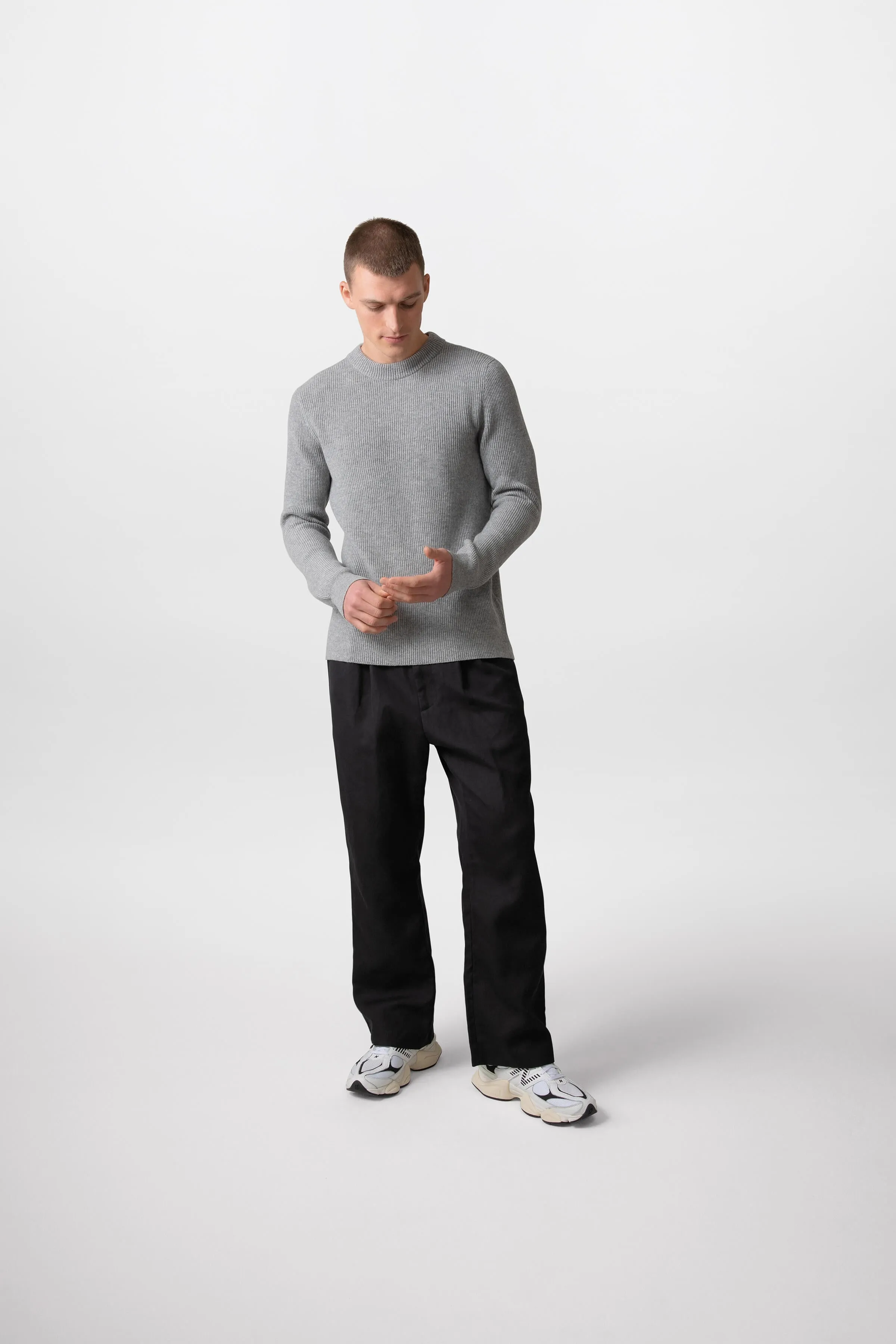 Men's Ribbed Grey Cashmere Jumper sold by Johnstons of Elgin product image thumbnail 2