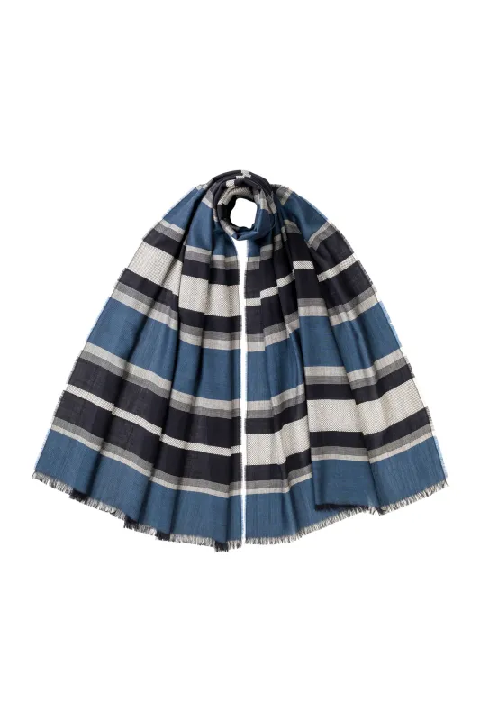 Tissue Textured Navy Stripe Scarf sold by Johnstons of Elgin