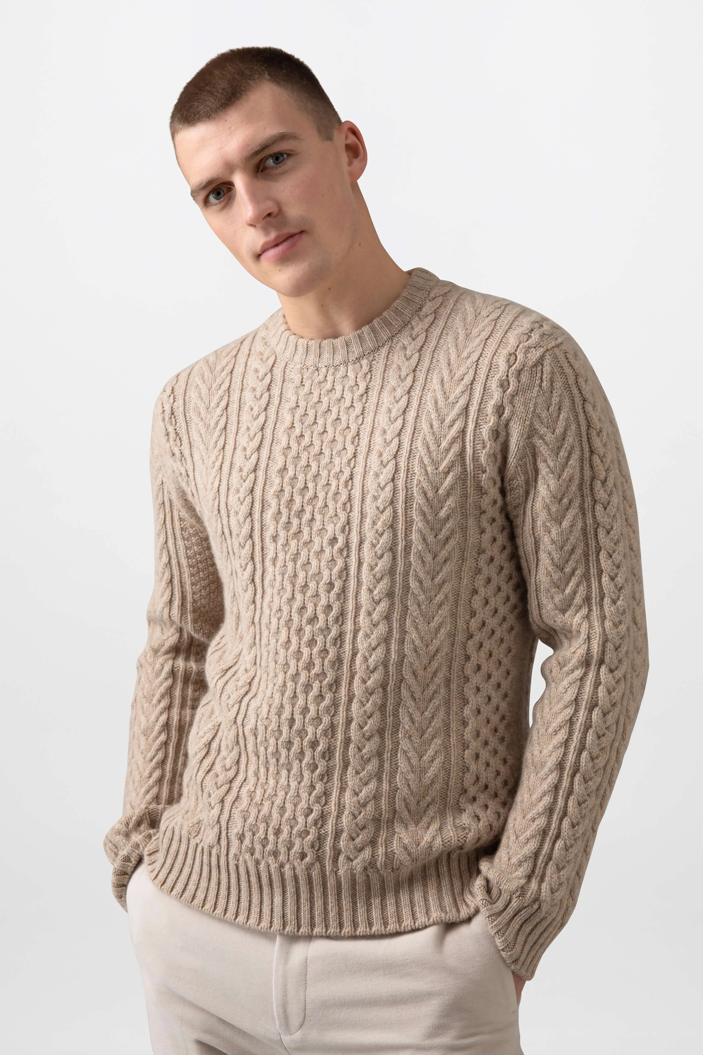 Aran Cable Cashmere Natural Jumper sold by Johnstons of Elgin product image thumbnail 2