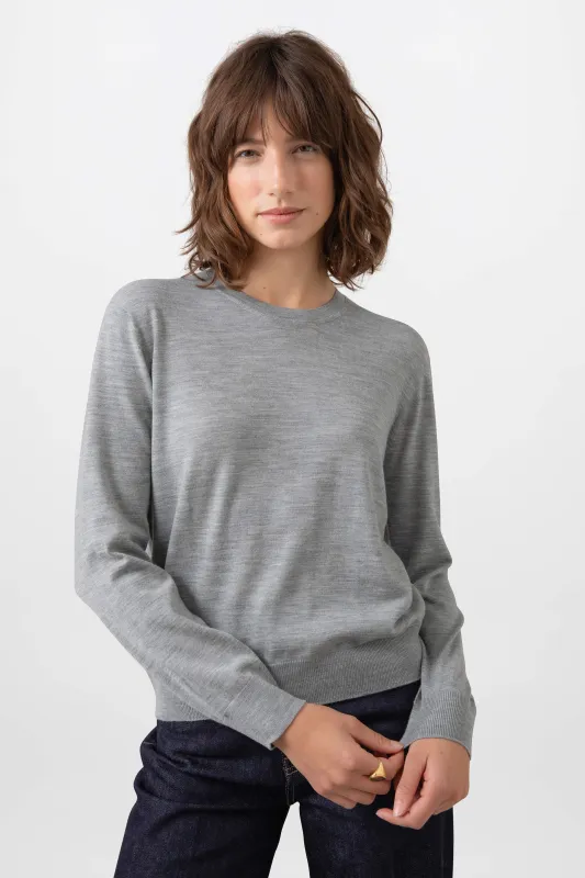 Superfine Merino Round Neck Light Grey Jumper sold by Johnstons of Elgin
