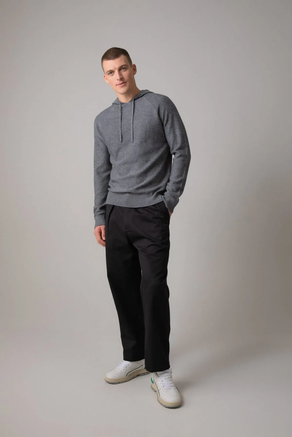 Seamless Mid Grey Merino Hoodie sold by Johnstons of Elgin