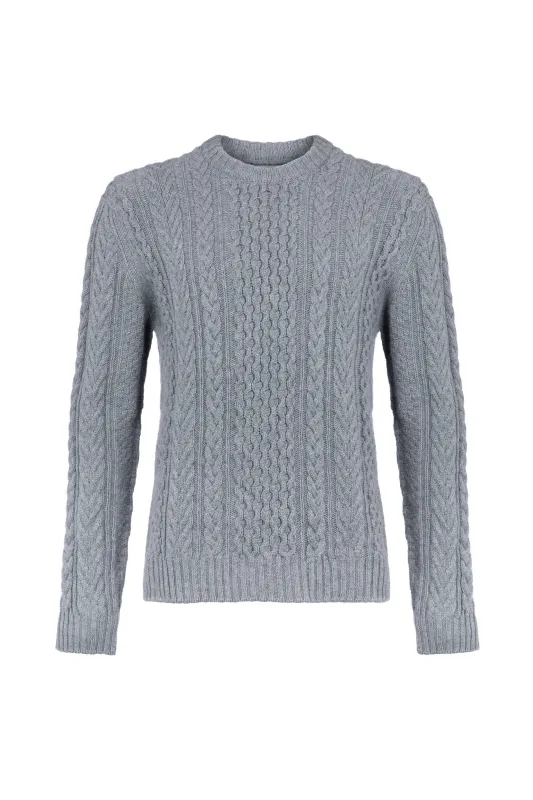 Aran Cable Cashmere Light Grey Jumper sold by Johnstons of Elgin