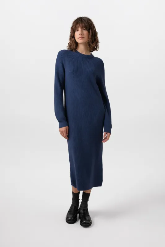 Mid Blue Ribbed Cashmere Dress sold by Johnstons of Elgin