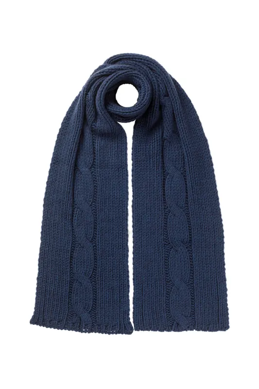 Luxe Cable Mid Blue Cashmere Scarf sold by Johnstons of Elgin