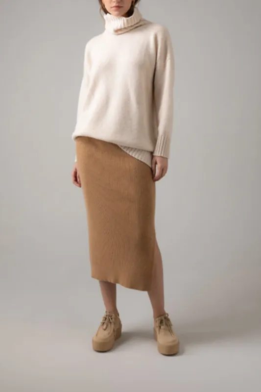 Camel Ribbed Cashmere Tube Skirt sold by Johnstons of Elgin