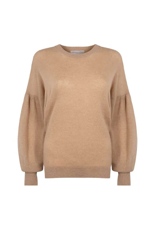 Balloon Sleeve Camel Cashmere Jumper sold by Johnstons of Elgin