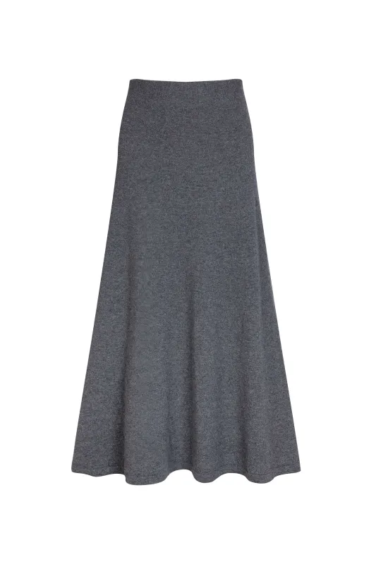 Cashmere Mid Grey A-Line Skirt sold by Johnstons of Elgin