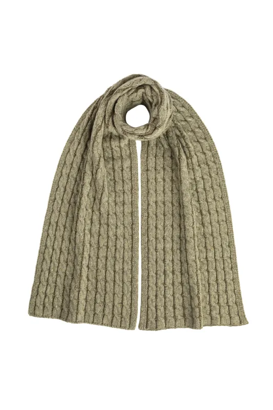 Donegal Cashmere Green Cable Scarf sold by Johnstons of Elgin
