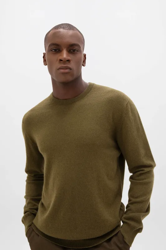 Olive Green Cashmere Round Neck Jumper sold by Johnstons of Elgin