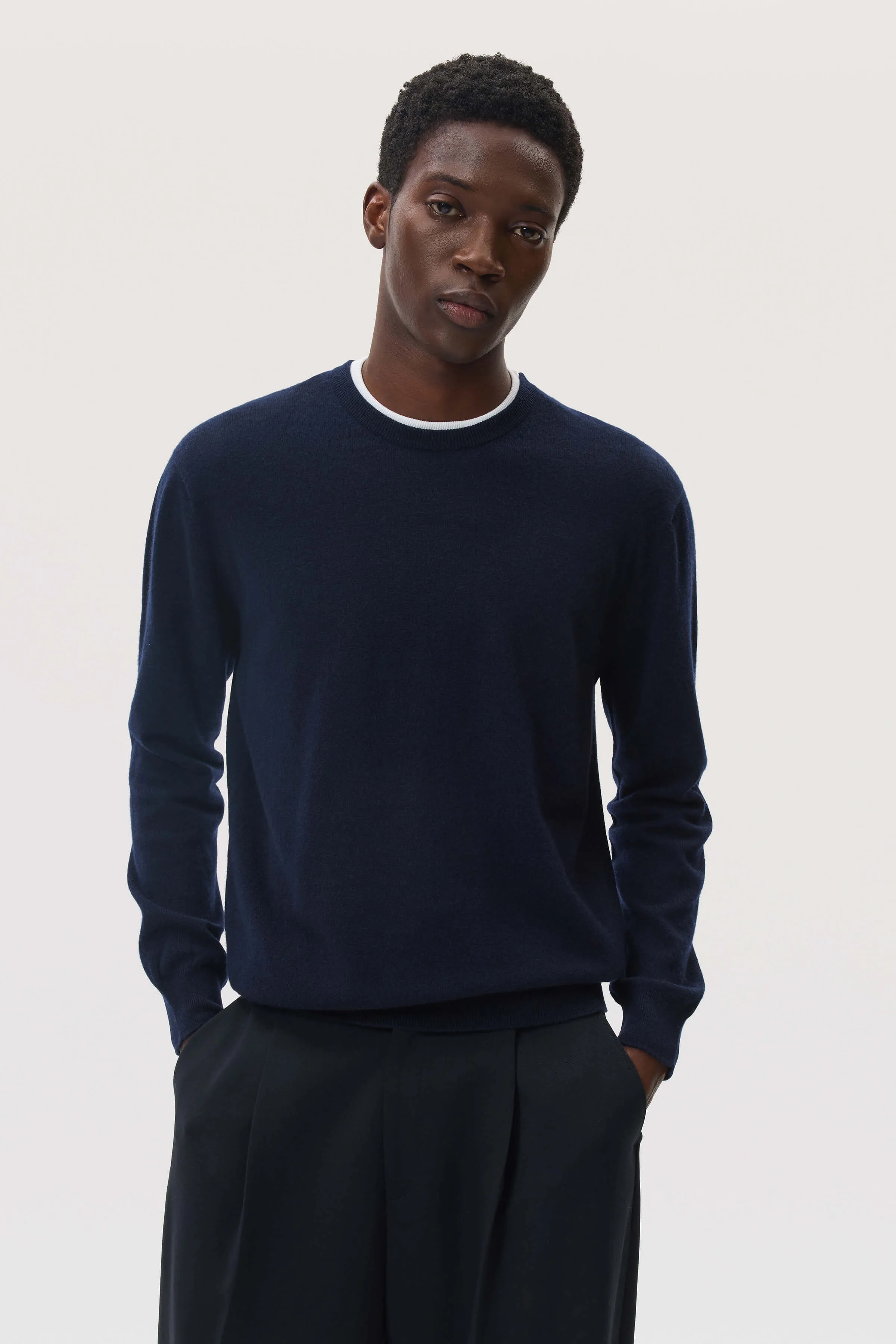 Classic Navy Cashmere Round Neck Jumper sold by Johnstons of Elgin product image thumbnail 2