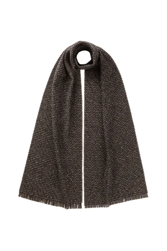 Tonal Texture Cashmere Silk Dark Brown Scarf sold by Johnstons of Elgin