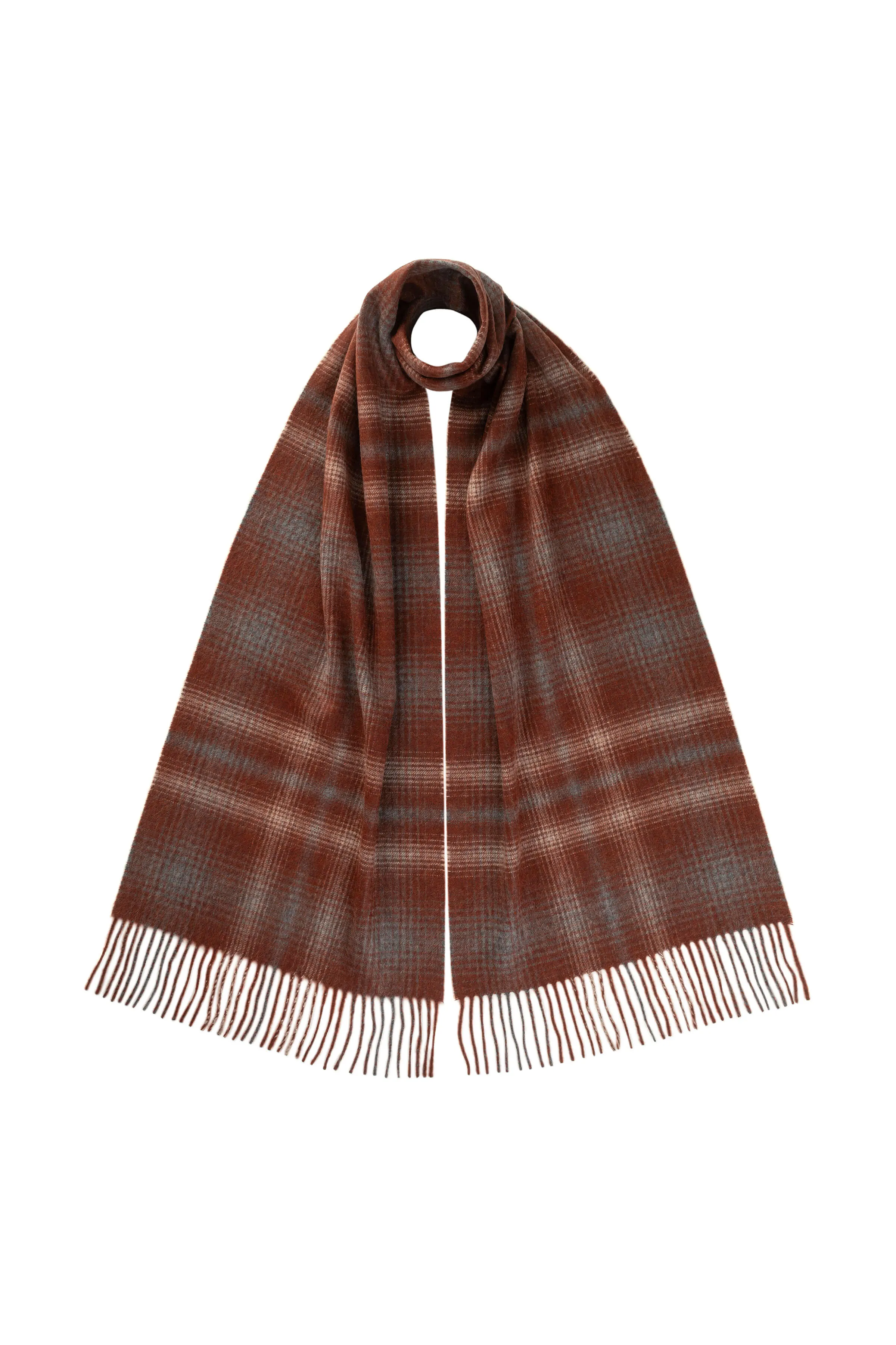 Red Check Wide Cashmere Scarf sold by Johnstons of Elgin