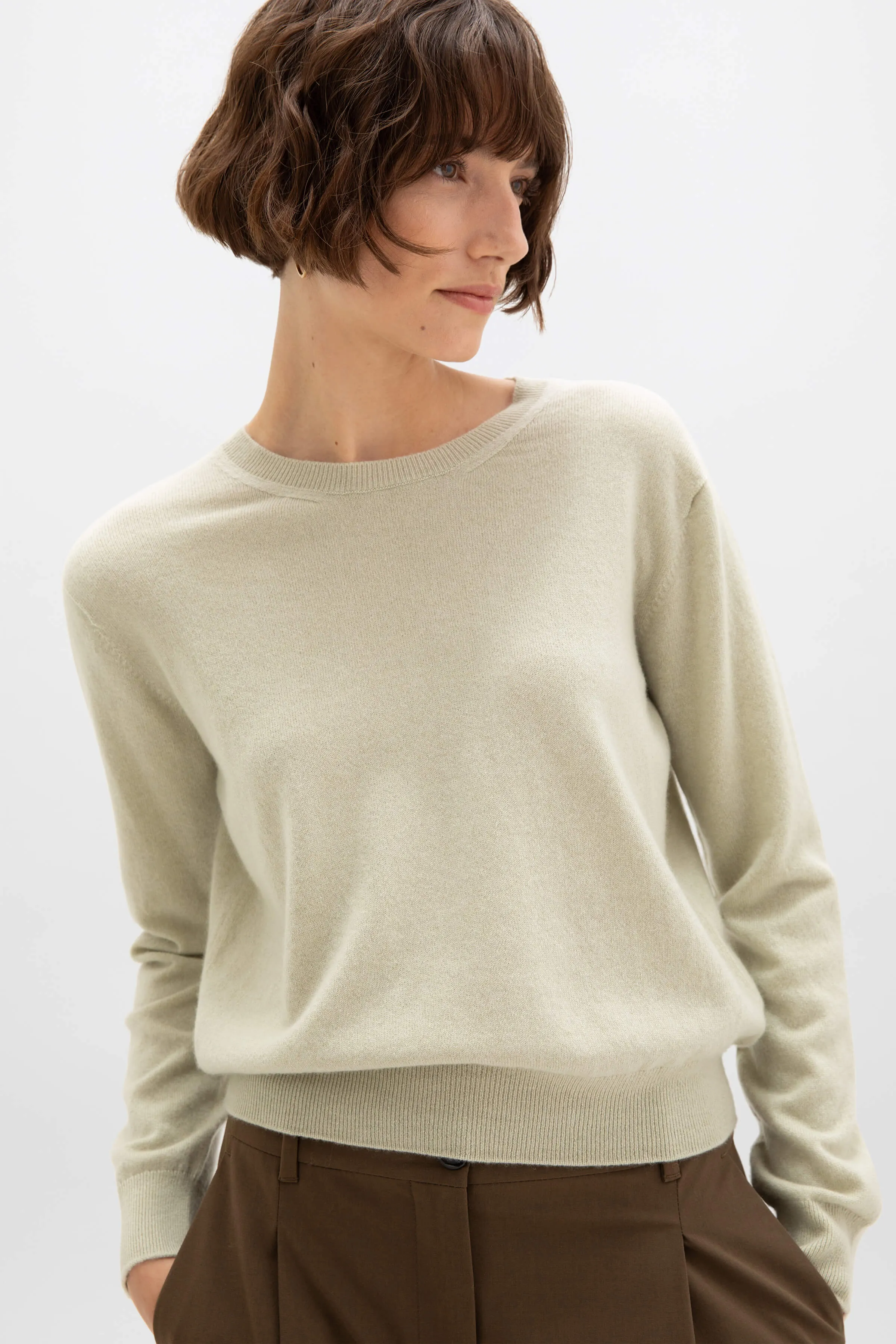 Light Green Cashmere Round Neck Jumper sold by Johnstons of Elgin