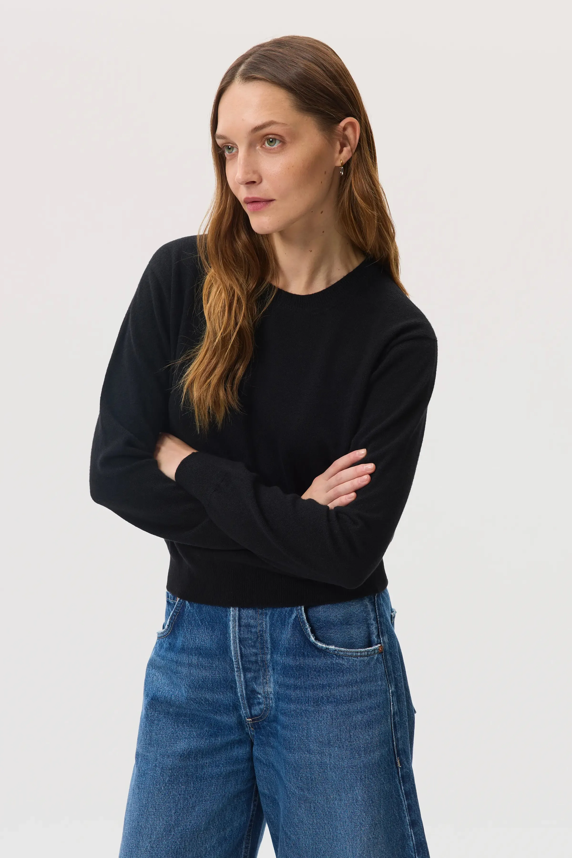 Classic Black Cashmere Round Neck Jumper sold by Johnstons of Elgin product image thumbnail 2