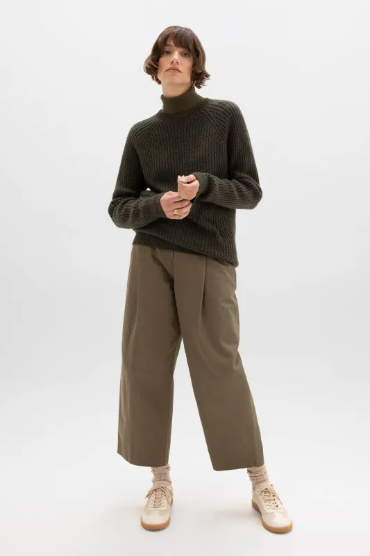 Ribbed Olive Green Cashmere Jumper sold by Johnstons of Elgin