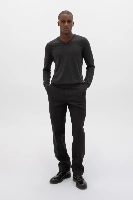 Superfine Cashmere Dark Grey V Neck Jumper sold by Johnstons of Elgin