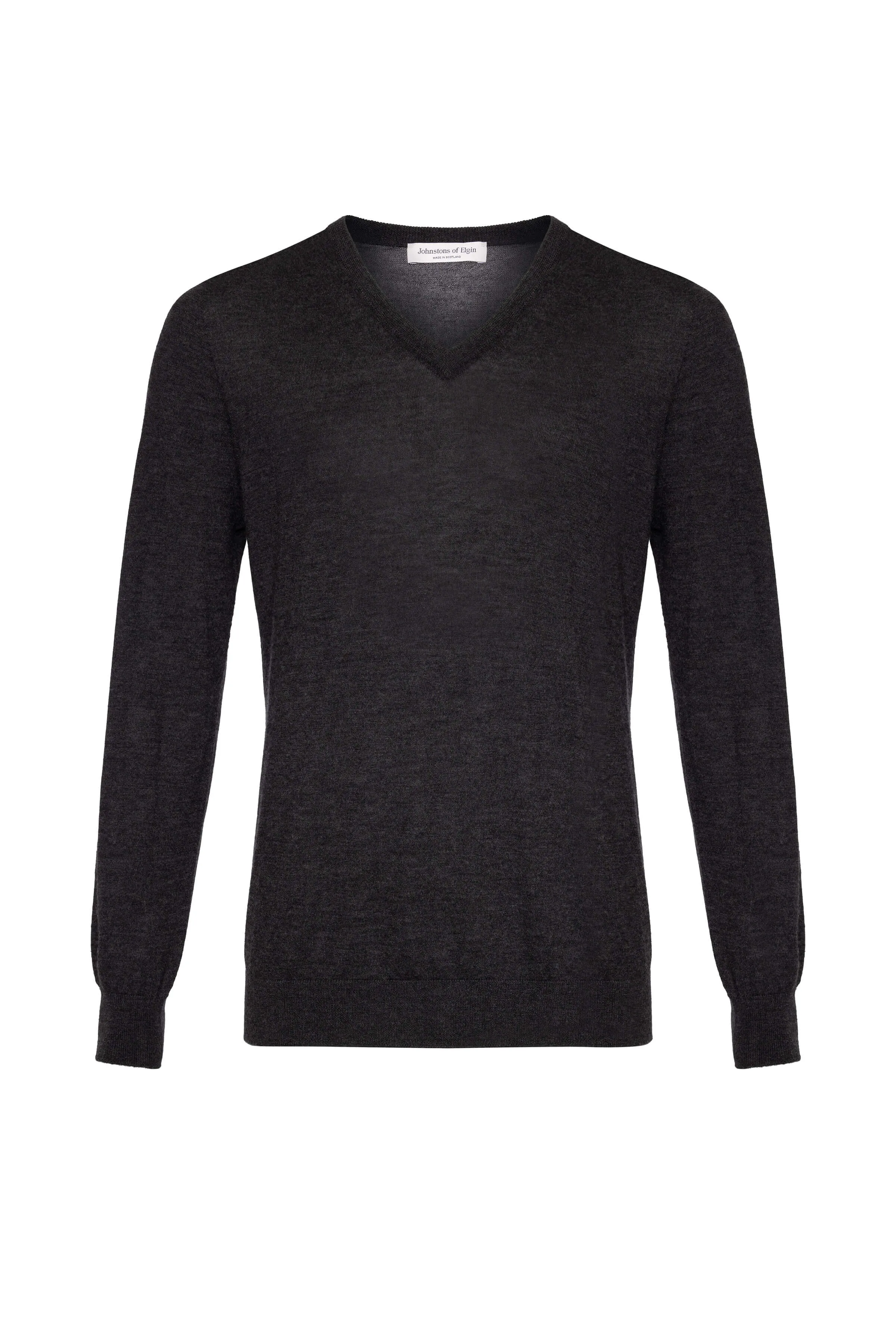 Superfine Cashmere Dark Grey V Neck Jumper sold by Johnstons of Elgin product image thumbnail 5