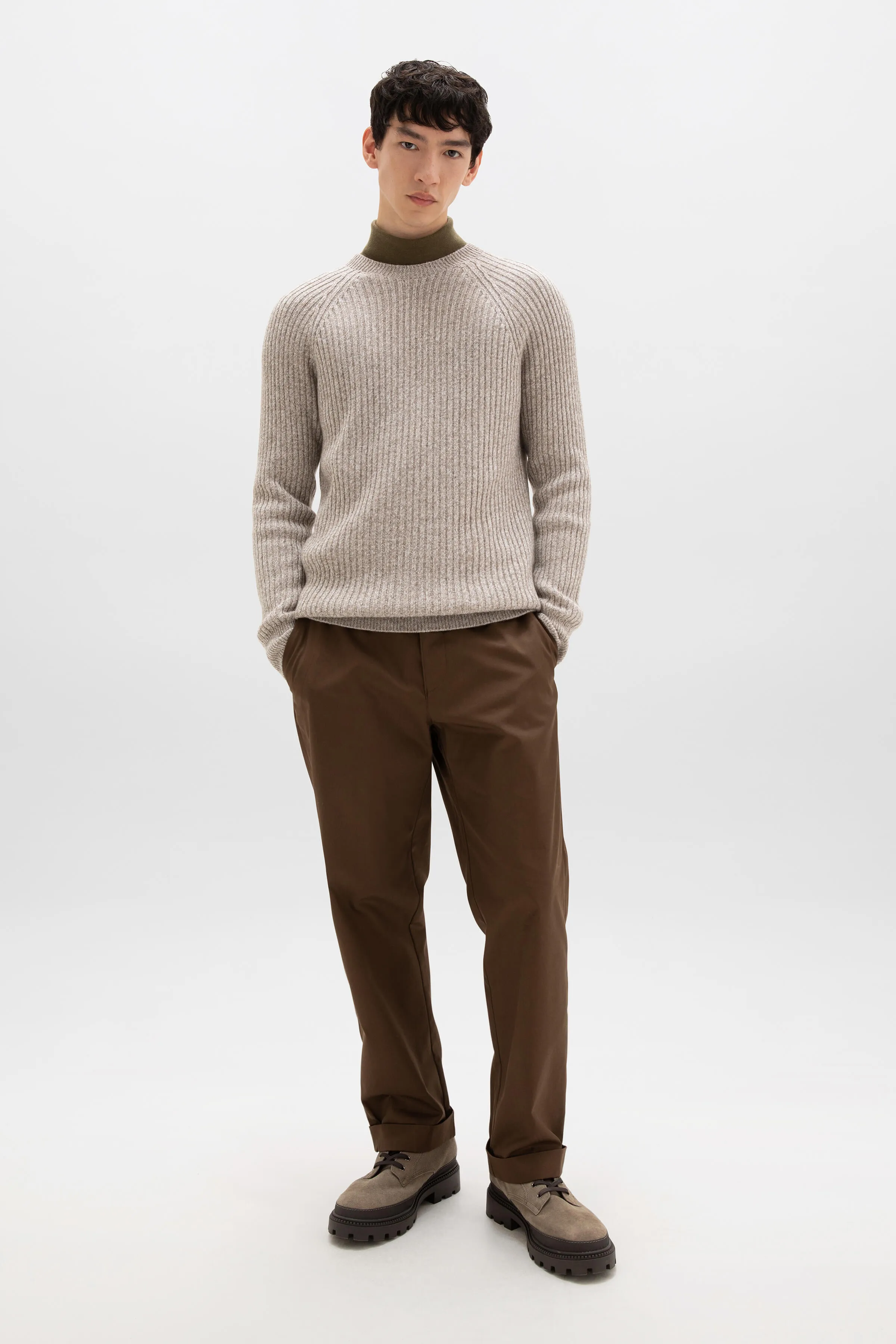 Ribbed Cashmere Light Brown Jumper sold by Johnstons of Elgin product image thumbnail 2
