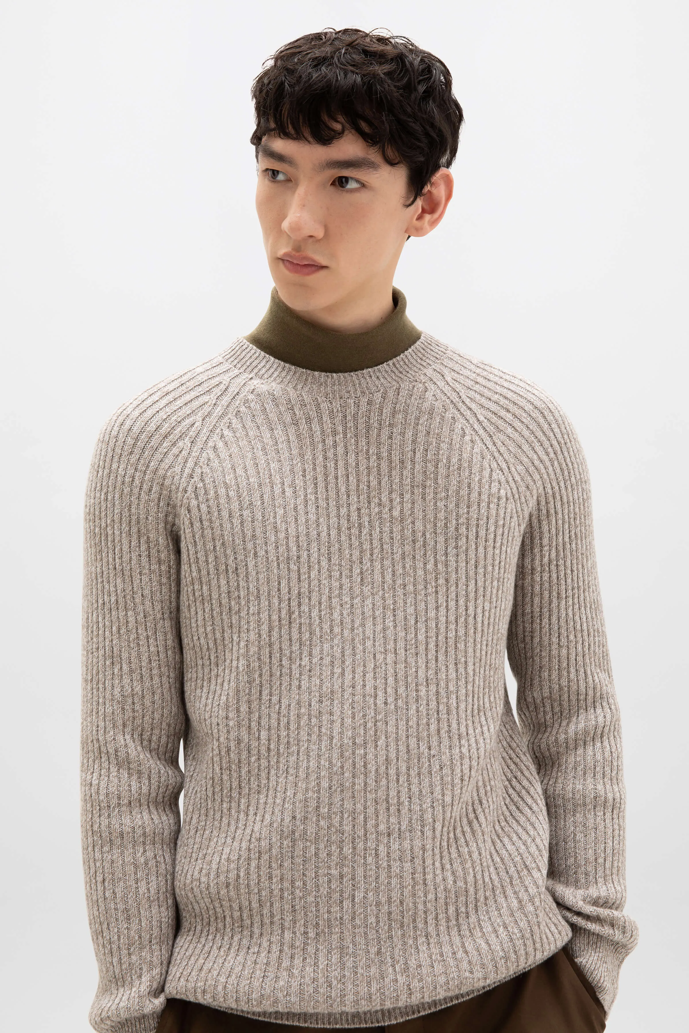 Ribbed Cashmere Light Brown Jumper sold by Johnstons of Elgin