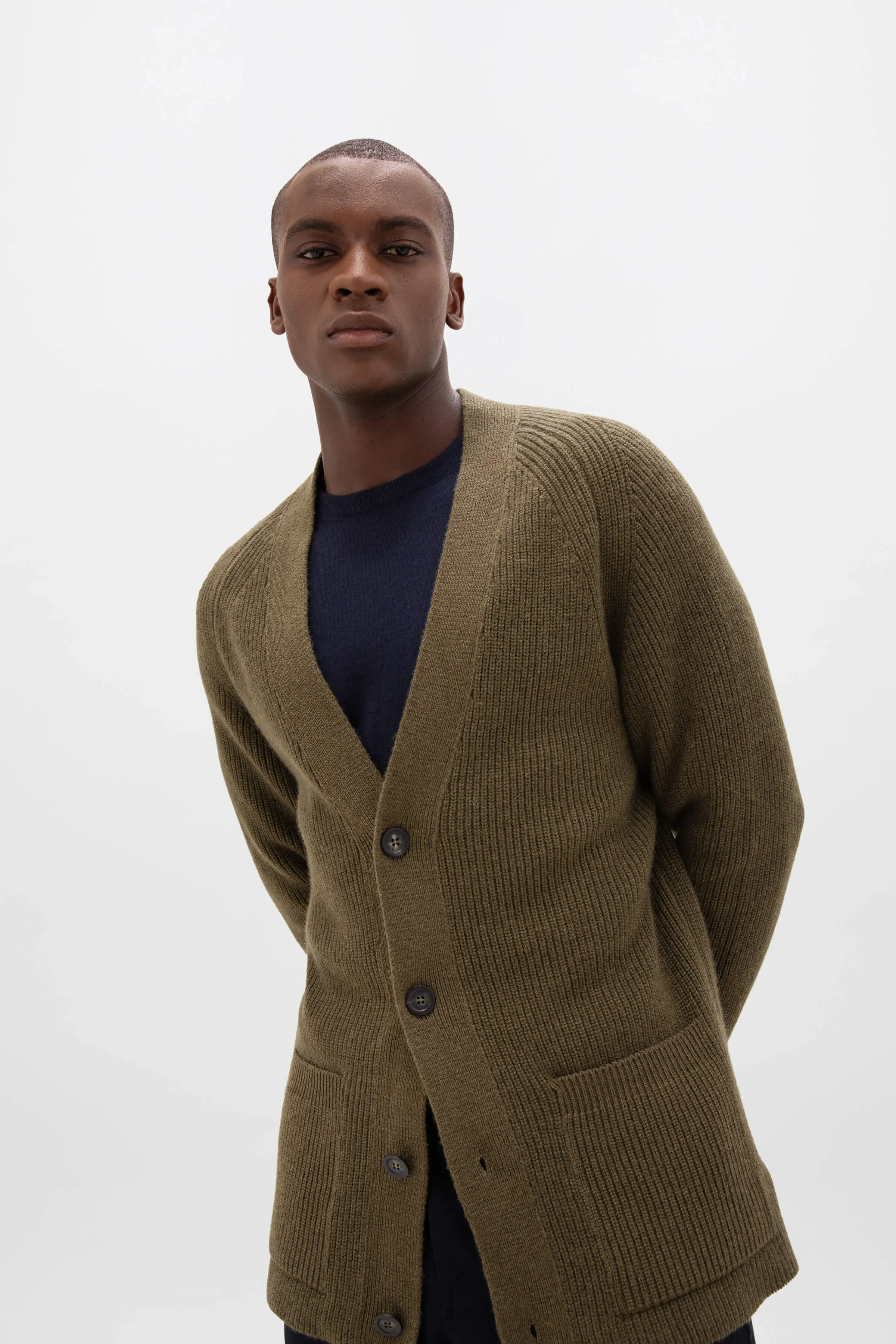 Relaxed Olive Green Cashmere Cardigan sold by Johnstons of Elgin product image thumbnail 3