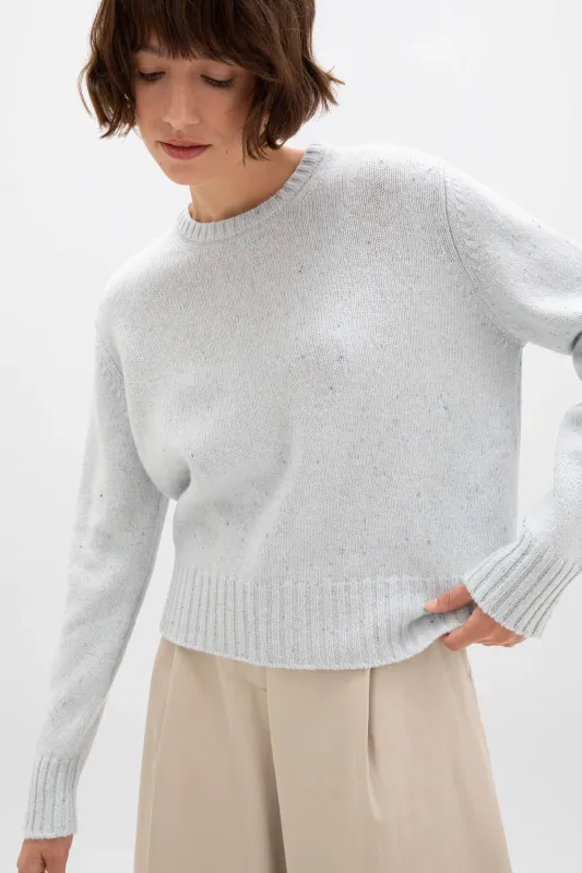 Cropped Donegal Light Blue Cashmere Jumper made by Johnstons of Elgin