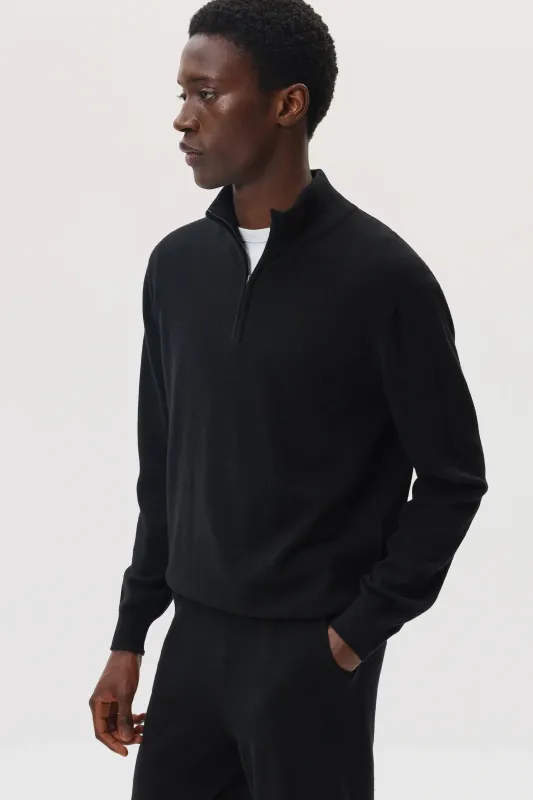 Classic Cashmere Black Zip Neck sold by Johnstons of Elgin