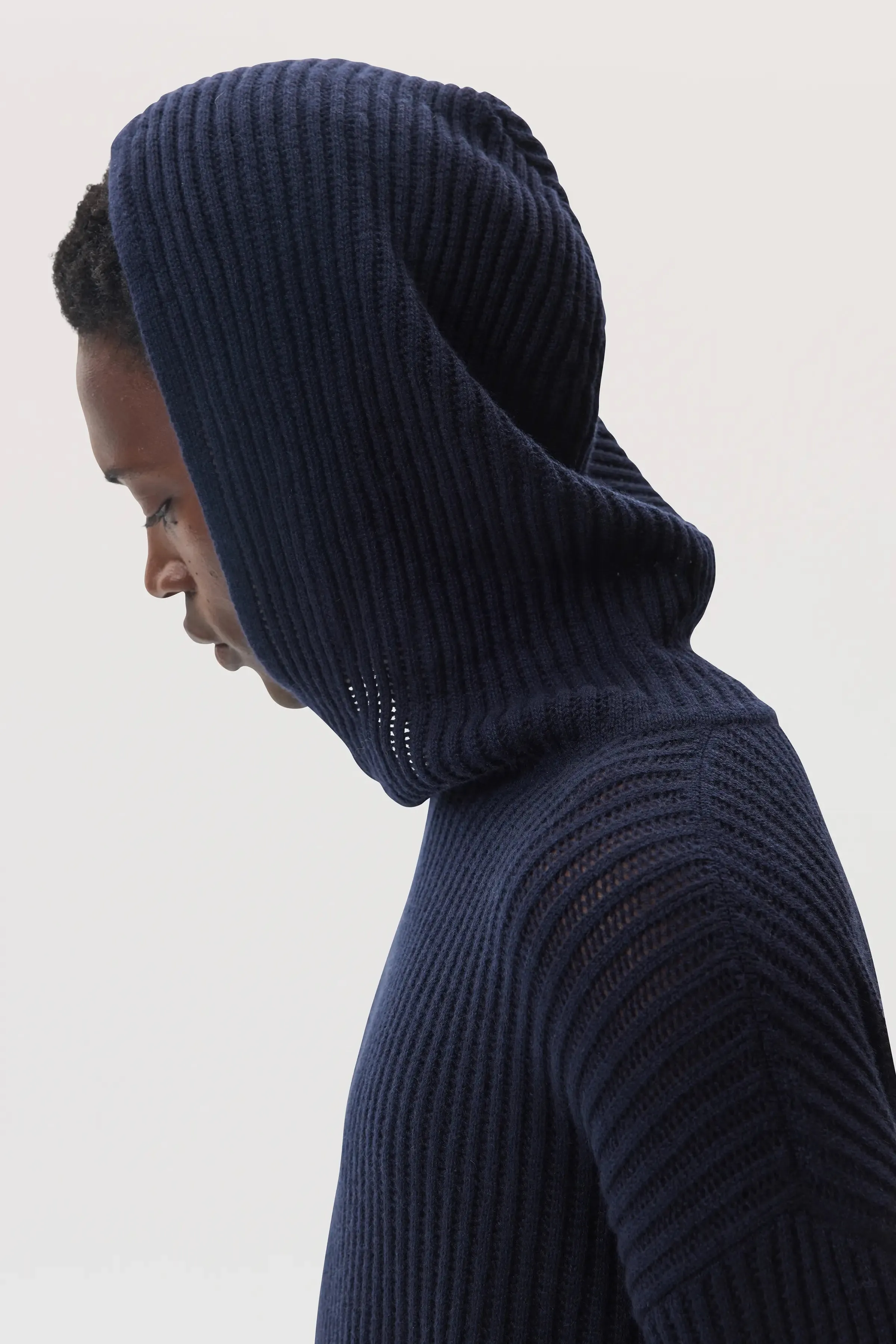 Mesh Rib Cashmere Dark Navy Hoodie sold by Johnstons of Elgin product image thumbnail 3