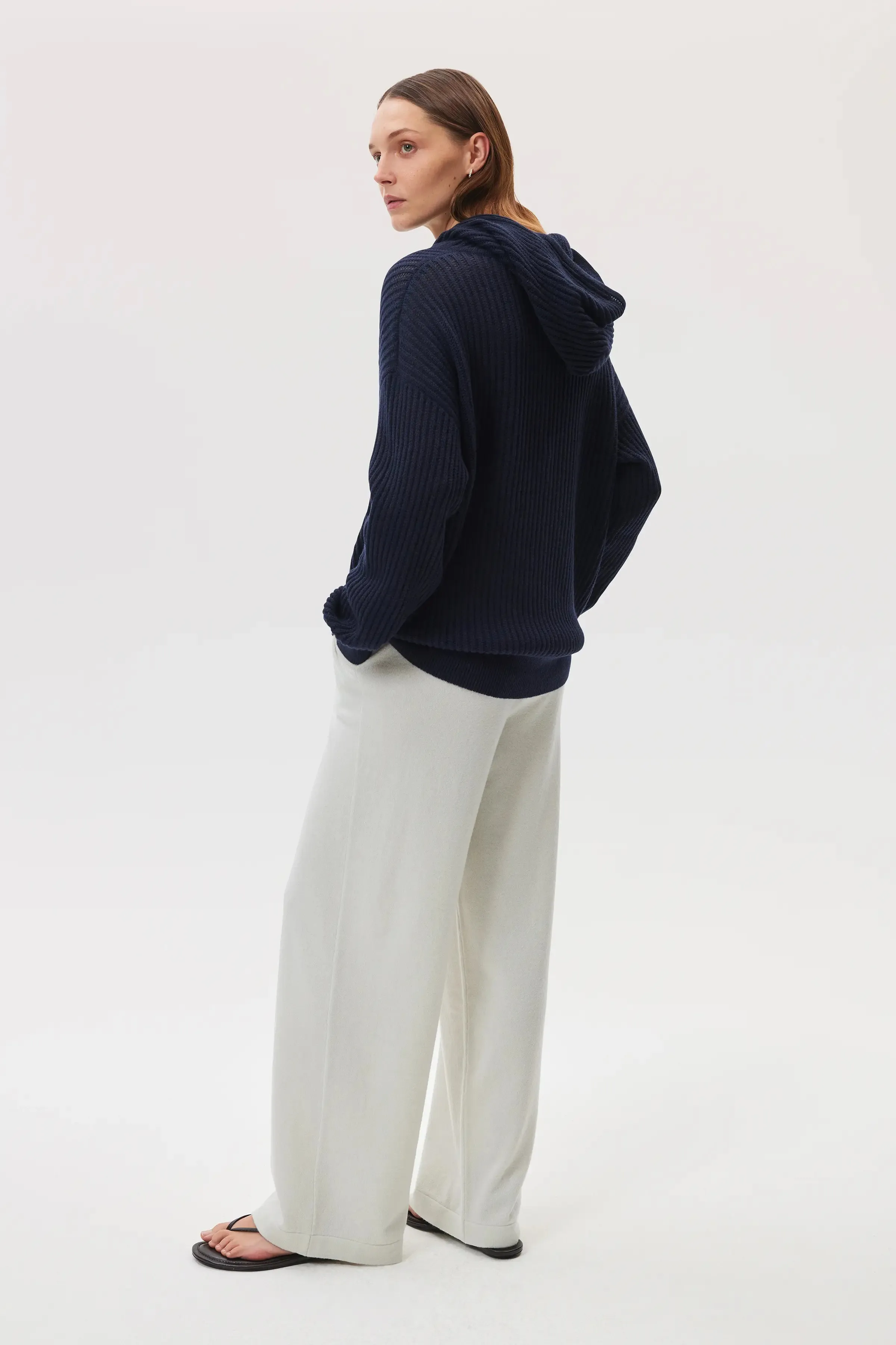 Mesh Rib Cashmere Dark Navy Hoodie sold by Johnstons of Elgin product image thumbnail 4