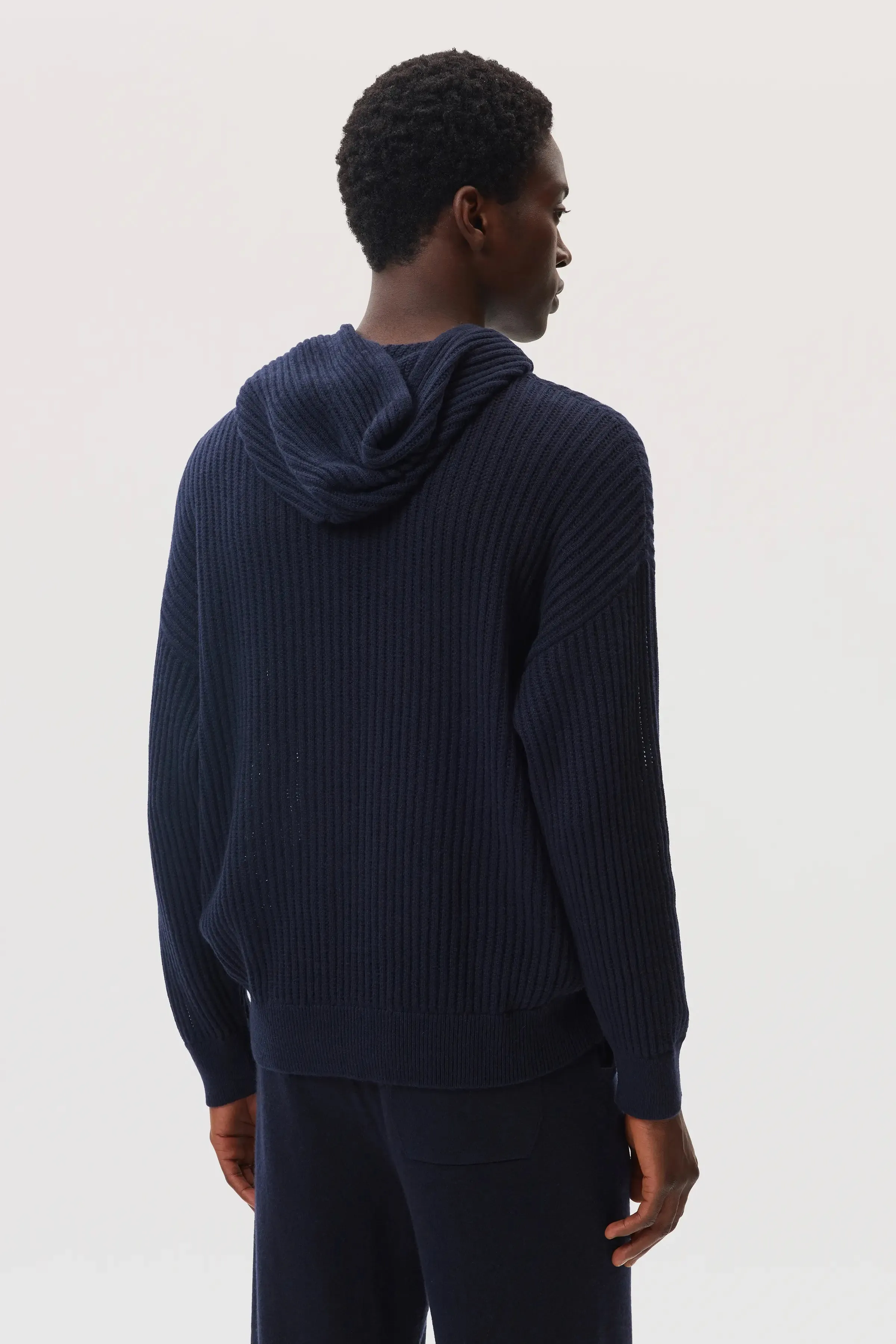 Mesh Rib Cashmere Dark Navy Hoodie sold by Johnstons of Elgin product image thumbnail 5