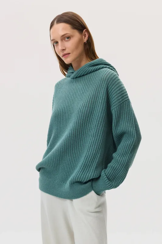 Mesh Rib Green Cashmere Hoodie sold by Johnstons of Elgin