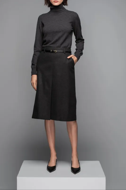 Merino & Cashmere Mid Grey Box Pleat Skirt sold by Johnstons of Elgin