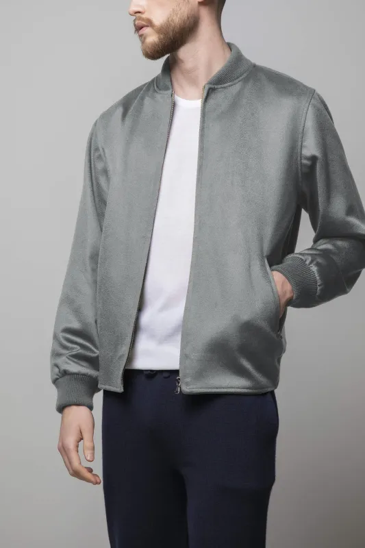 Grey Cashmere Velour Bomber Jacket sold by Johnstons of Elgin